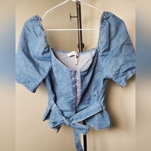 Stylish Blue Button-Up Denim Blouse